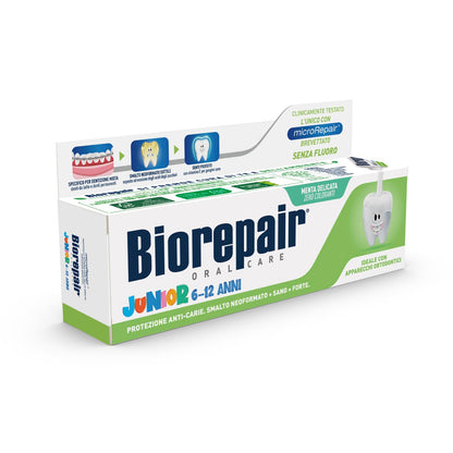 Biorepair Junior 7-14 Years Toothpaste - Fluoride Free with Mint Extract | Italian Import