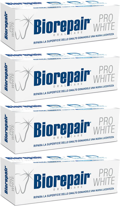 Biorepair Pro White Whitening Toothpaste with microRepair – 75ml Tubes Pack of 4 (Italian Import)