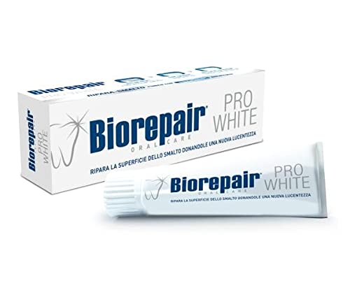 Biorepair Pro White Whitening Toothpaste with microRepair – 75ml Tubes Pack of 4 (Italian Import)