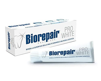 Biorepair Pro White Whitening Toothpaste with microRepair – 75ml Tubes Pack of 4 (Italian Import)