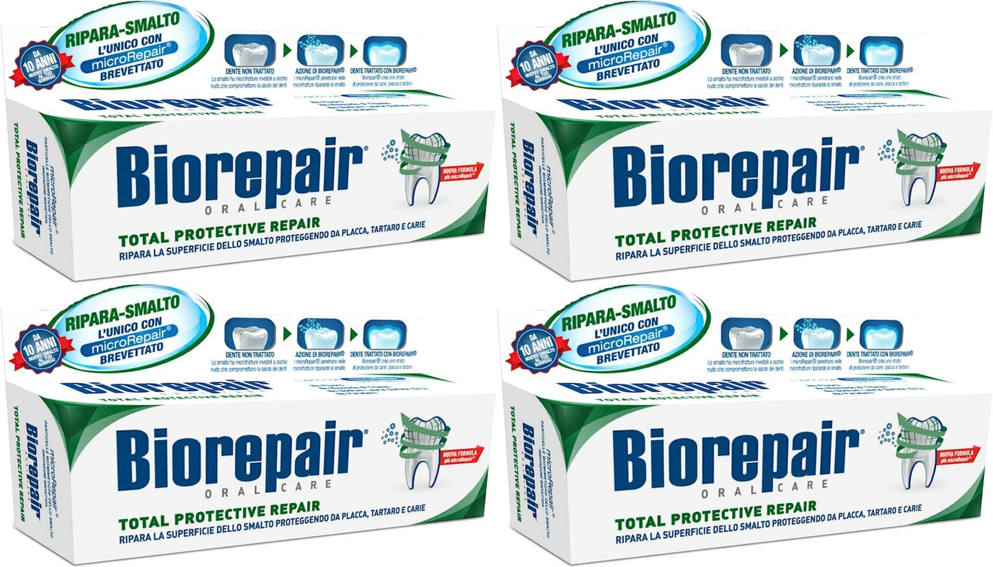 Biorepair Total Protective Repair Toothpaste with microRepair | 4 x 75 ml (Italian Import)