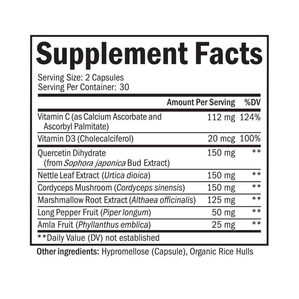 Respiratory & Immune Lung Support - Quercetin, Vitamin D & Cordyceps | 60 Capsules