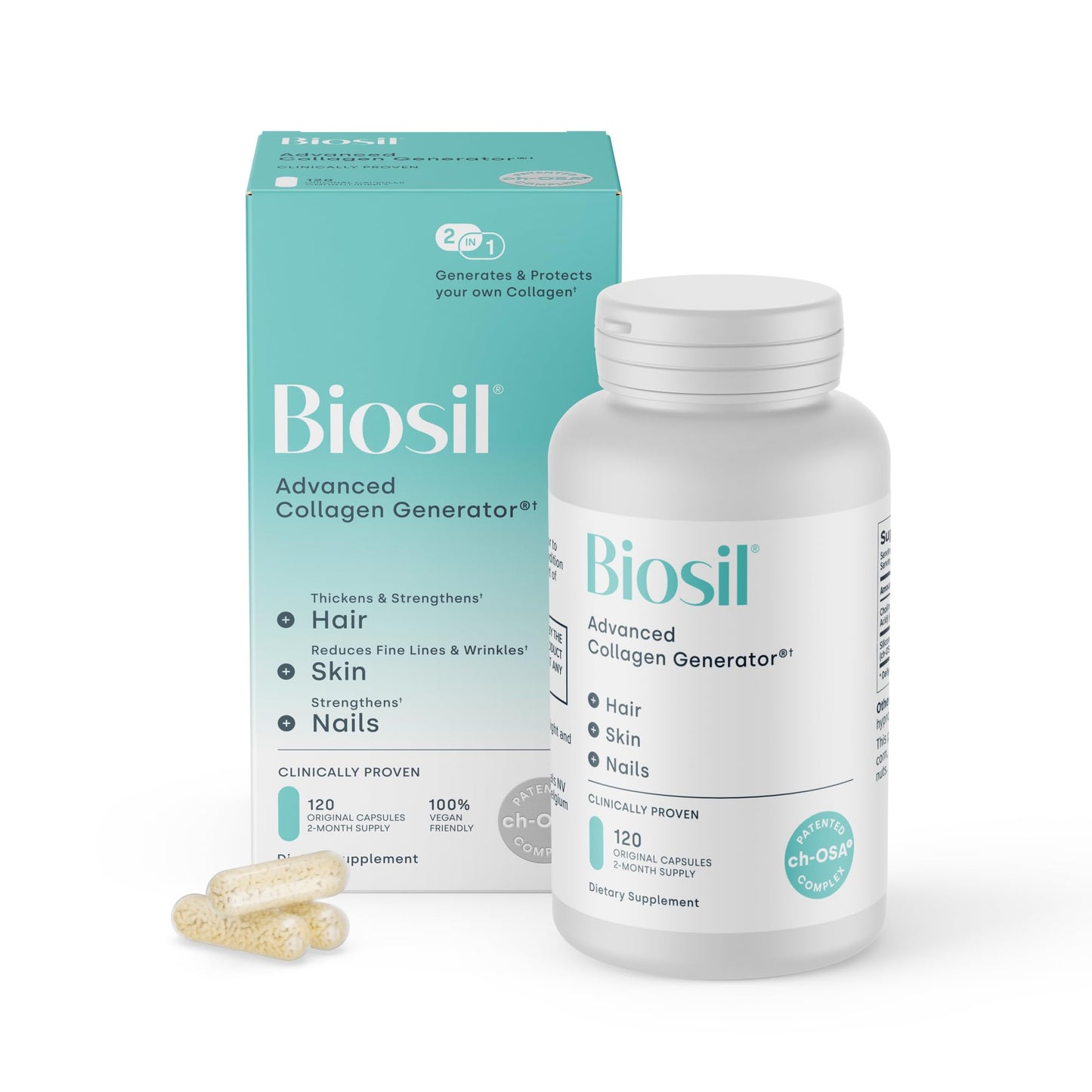 BioSil Collagen Generator - 120 Capsules with Patented ch-OSA Activator for Skin, Hair, Nails & Joints