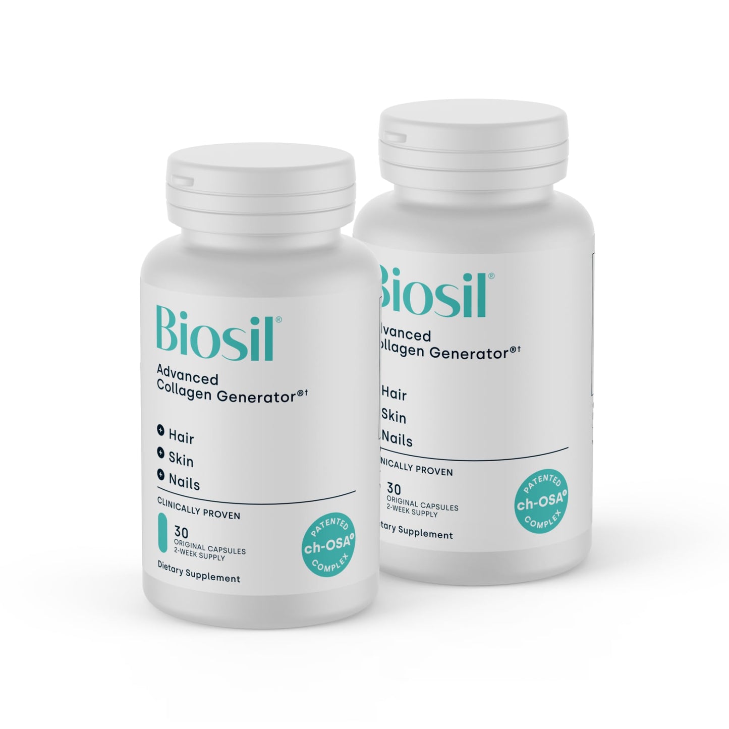 Biosil Collagen Booster Supplement – 2x 30-Count Capsules | Patented ch-OSA Activator for Skin, Hair & Nails
