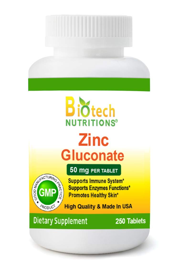 Biotech Nutritions Zinc Gluconate 50 mg – 250 Tablets – Made in USA – Vegetarian/Vegan