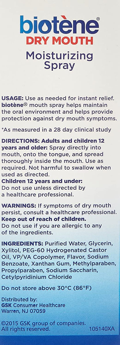 Biotene Gentle Mint Moisturizing Mouth Spray – Sugar-Free, Dry Mouth Relief, 1.5 fl oz (Pack of 3)
