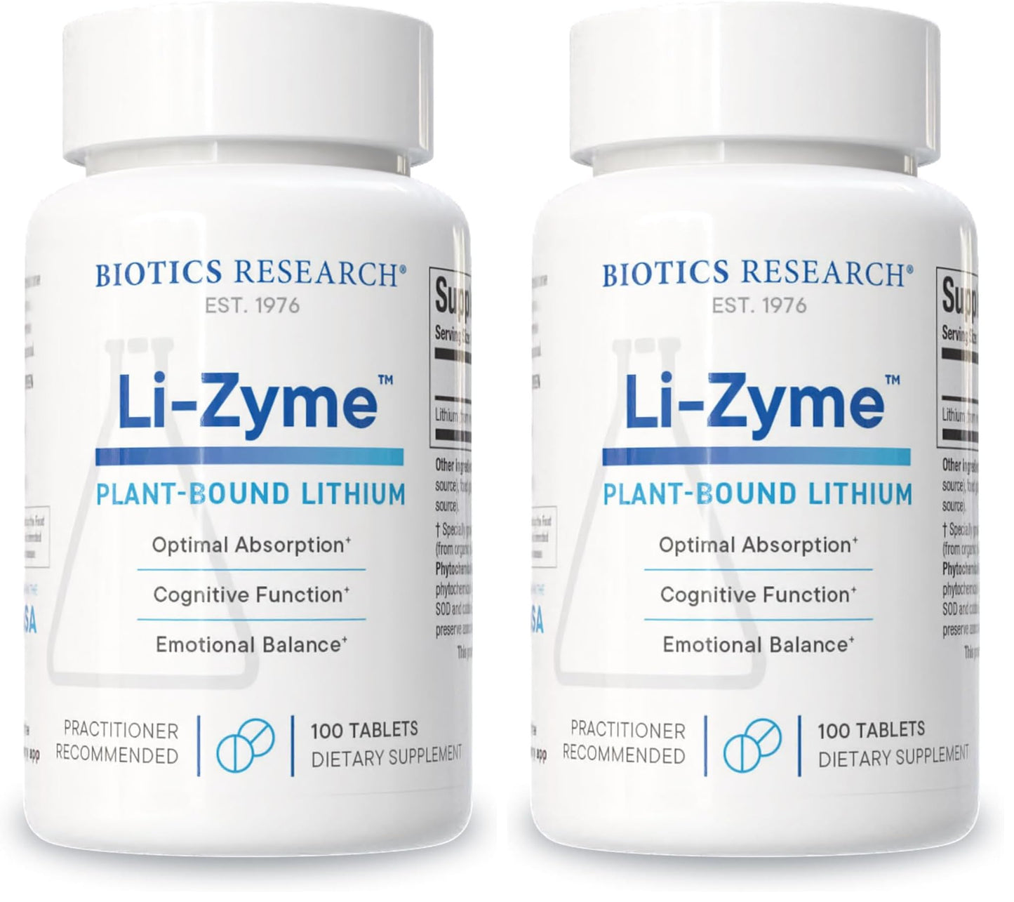 Biotics Research Li Zyme 50 mcg Lithium – Whole-Food, Phytochemically Bound, Highly Bioavailable – Brain Function, Memory & Mood Support (Pack of 2, 100 Tablets)