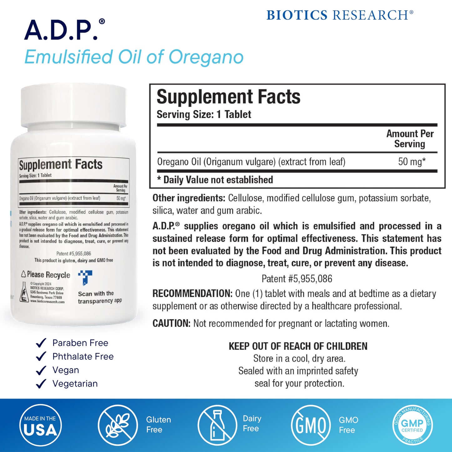 Biotics Research A.D.P. Emulsified Oil of Oregano Tablets – Sustained Release, High Absorption, 120 Tablets