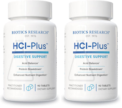 Biotics Research HCl Plus – Digestive Support with Betaine HCl, Pepsin & Glutamic Acid | 90 Tabs (Pack of 2)
