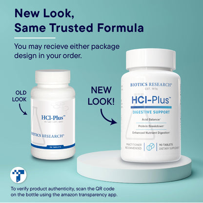 Biotics Research HCl Plus – Digestive Support with Betaine HCl, Pepsin & Glutamic Acid | 90 Tabs (Pack of 2)