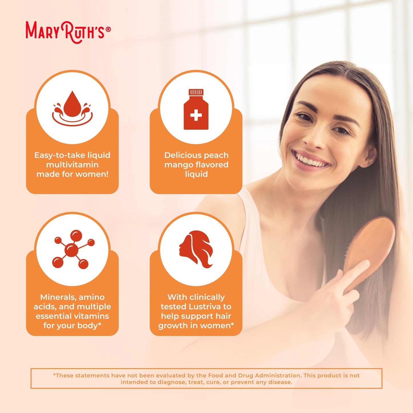 MaryRuth Organics Liquid Multivitamin + Hair Growth with Lustriva – Thicker Hair, Smoother Skin | Biotin 10000mcg | 30 Fl Oz
