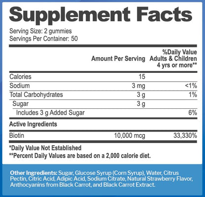 Biotin 10,000mcg Gummies for Hair, Skin & Nails – 100 Count | Vegan, Gluten-Free