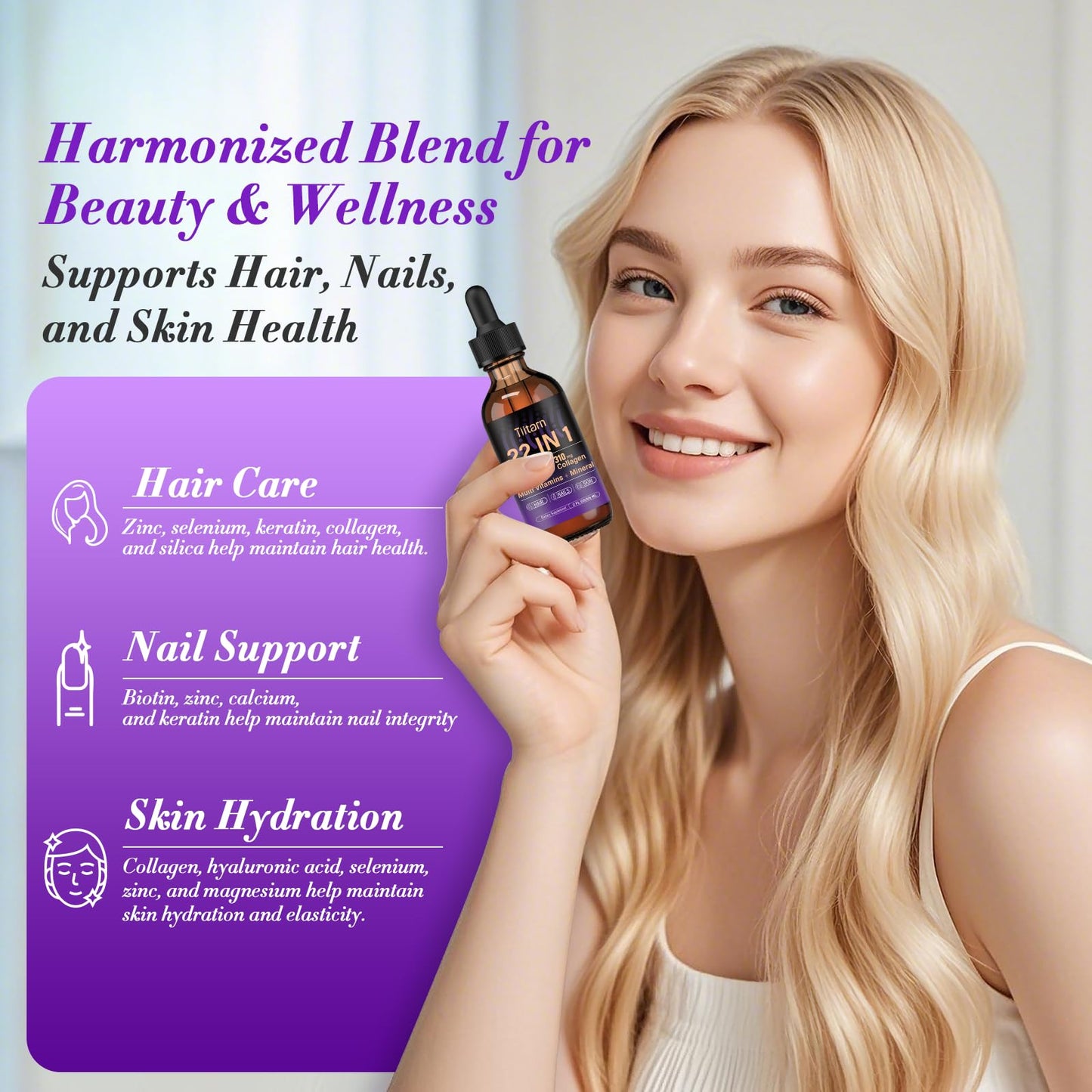 Liquid Collagen, Biotin & Hyaluronic Acid – Hair Growth Vitamins & Minerals (60ml) | Hair, Skin & Nails Support
