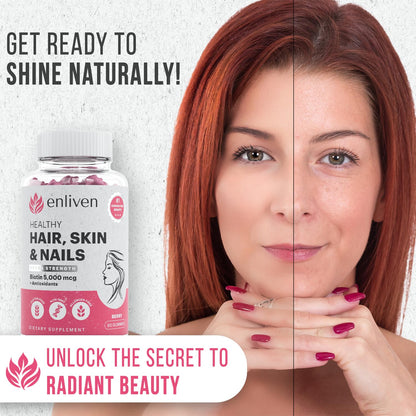 Biotin Gummies 5000mcg for Hair Growth & Strong Nails | Vegan Berry 60 Gummies