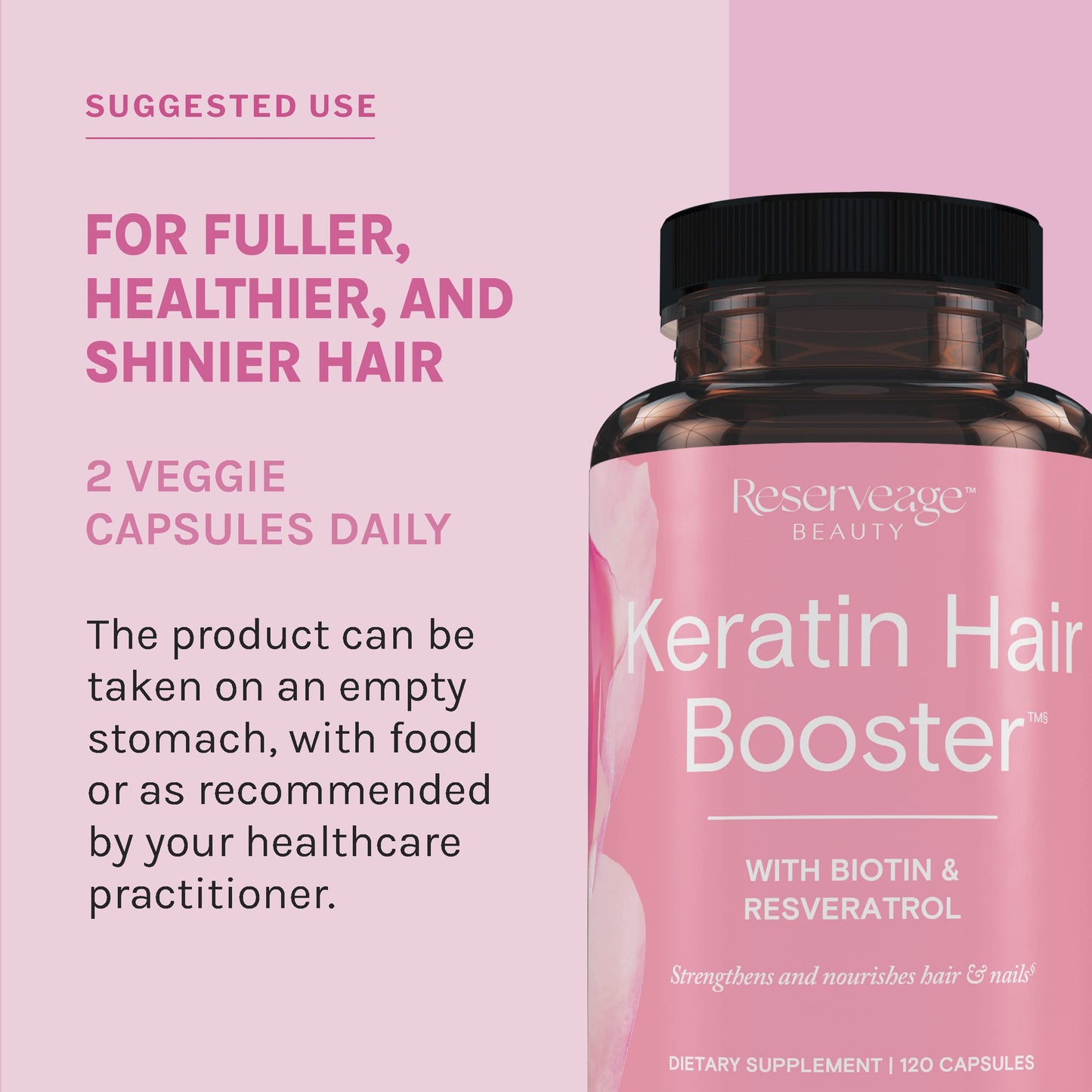 Reserveage Beauty Keratin Hair Booster with Biotin & Resveratrol – Hair & Nail Growth (120 Capsules)