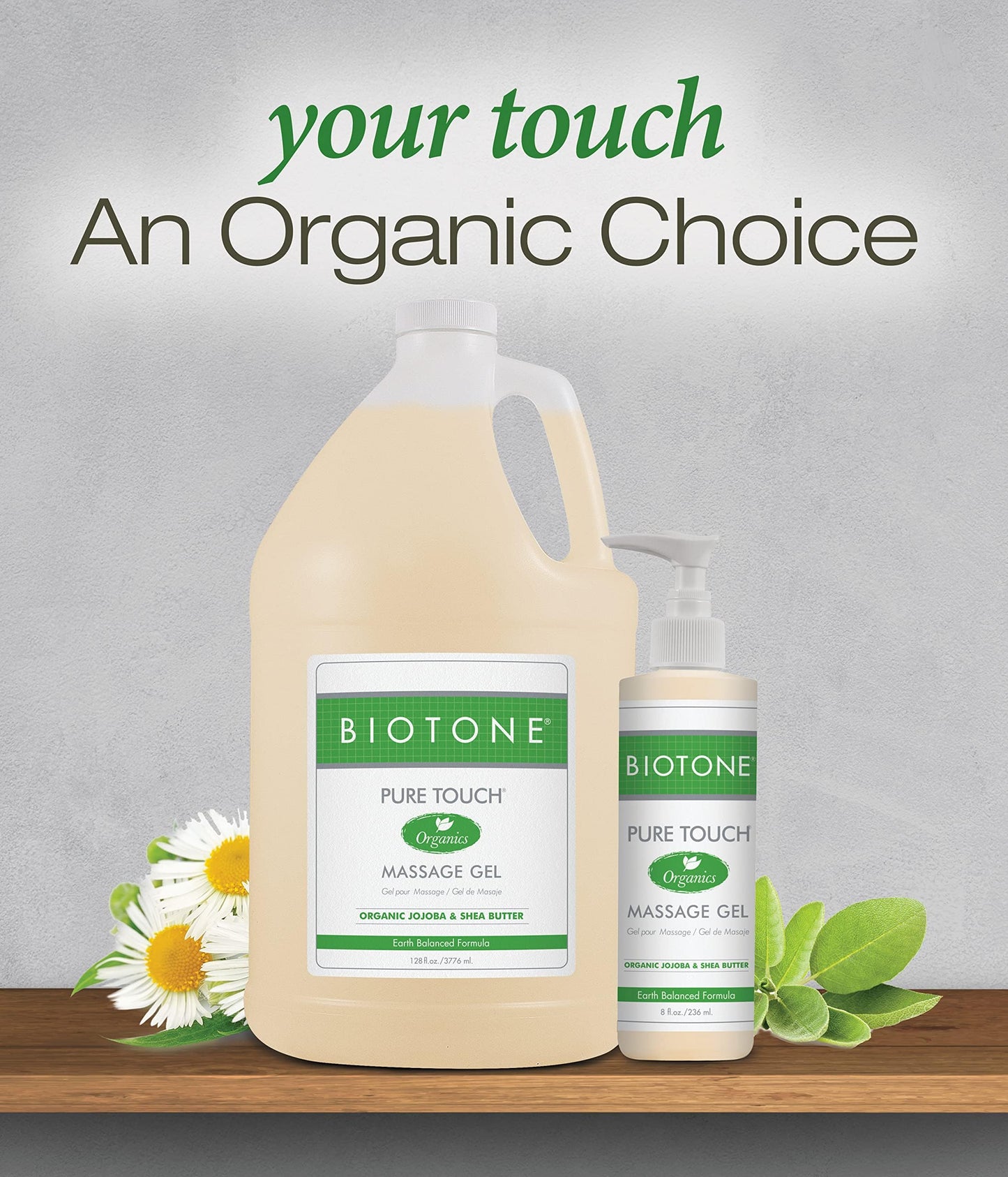 Biotone Pure Touch Organics Massage Gel, 8 Ounce - Unscented, All Natural