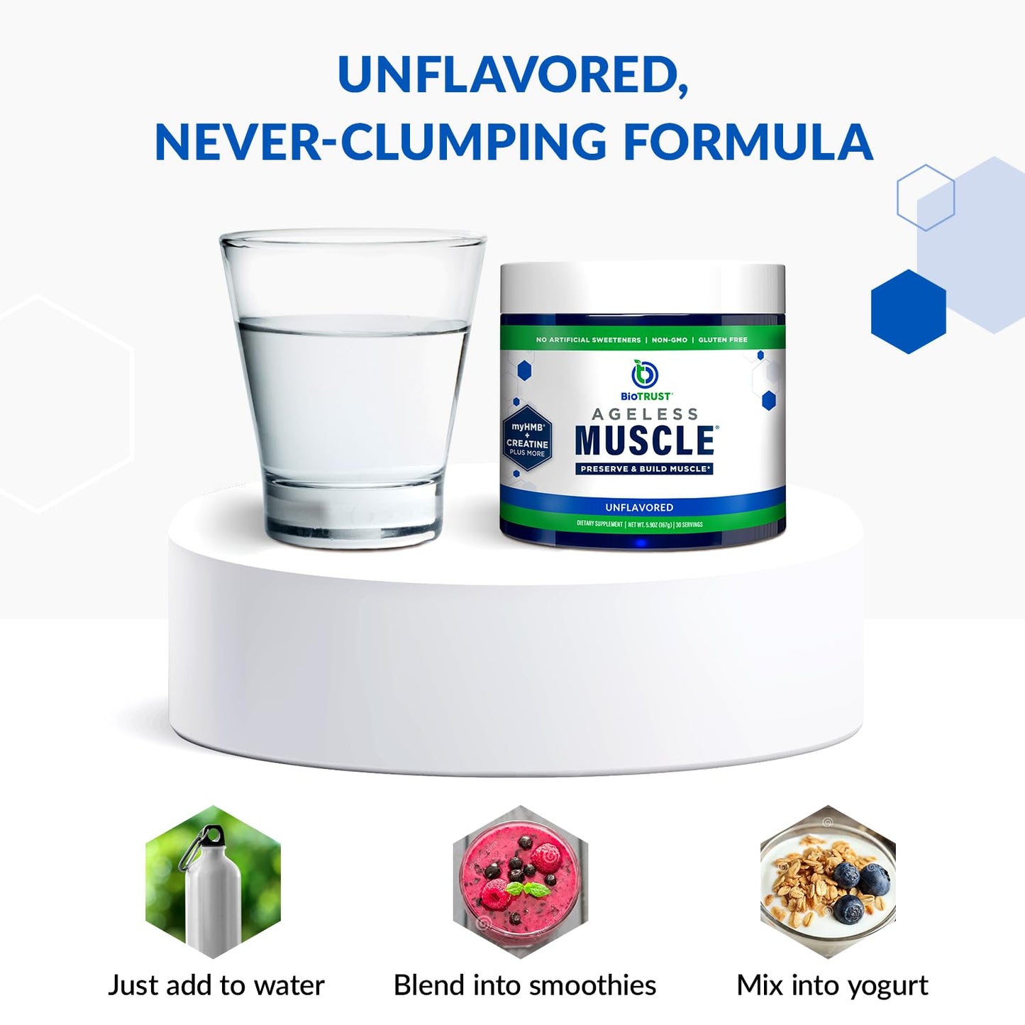 BioTrust Ageless Muscle Builder - Creatine HMB Powder with Vitamin D3 & Betaine - Unflavored, 30 Servings