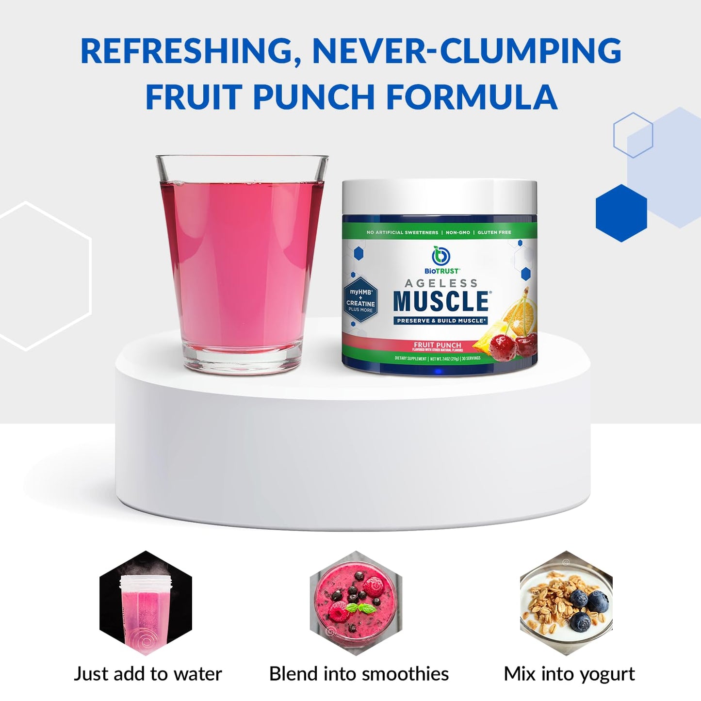 BioTrust Ageless Muscle Builder - Creatine HMB Powder with Vitamin D3 & Betaine | Build & Preserve Muscle Mass Naturally Declining with Age - Fruit Punch, 60 Servings