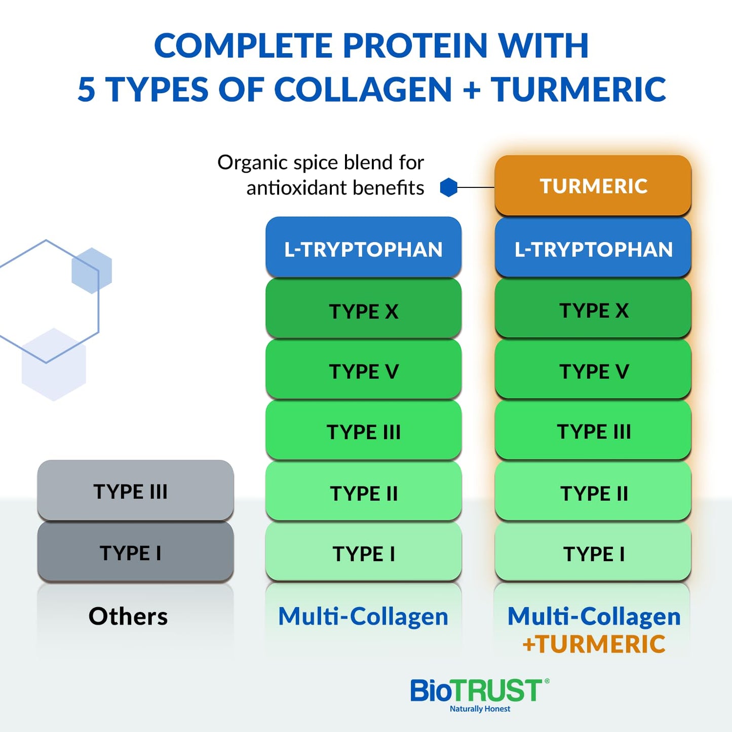 BioTrust Collagen Powder with Turmeric – 5 Types (I, II, III, V, X) Golden Milk