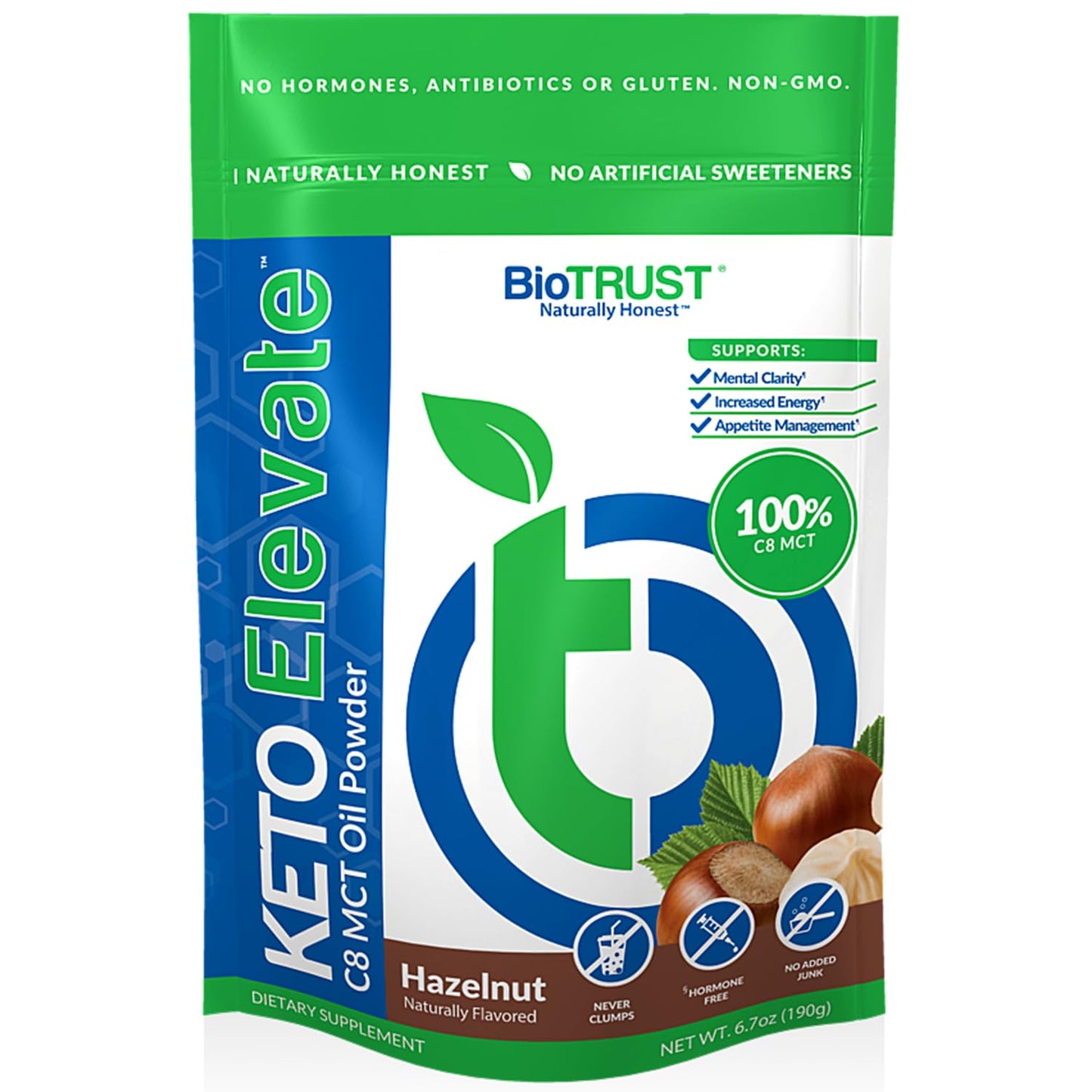 BioTrust Keto Elevate C8 MCT Oil Powder – Hazelnut, 20 Servings | Keto Coffee Creamer for Energy & Focus