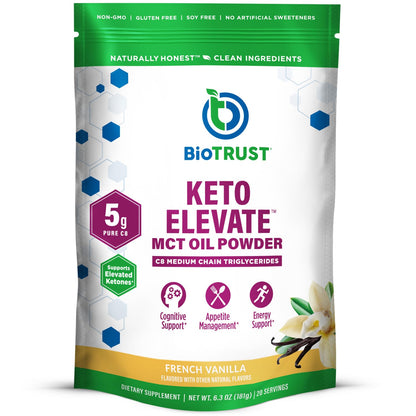 BioTrust Keto Elevate C8 MCT Oil Powder – French Vanilla, 20 Servings – Non-GMO, USA-Made