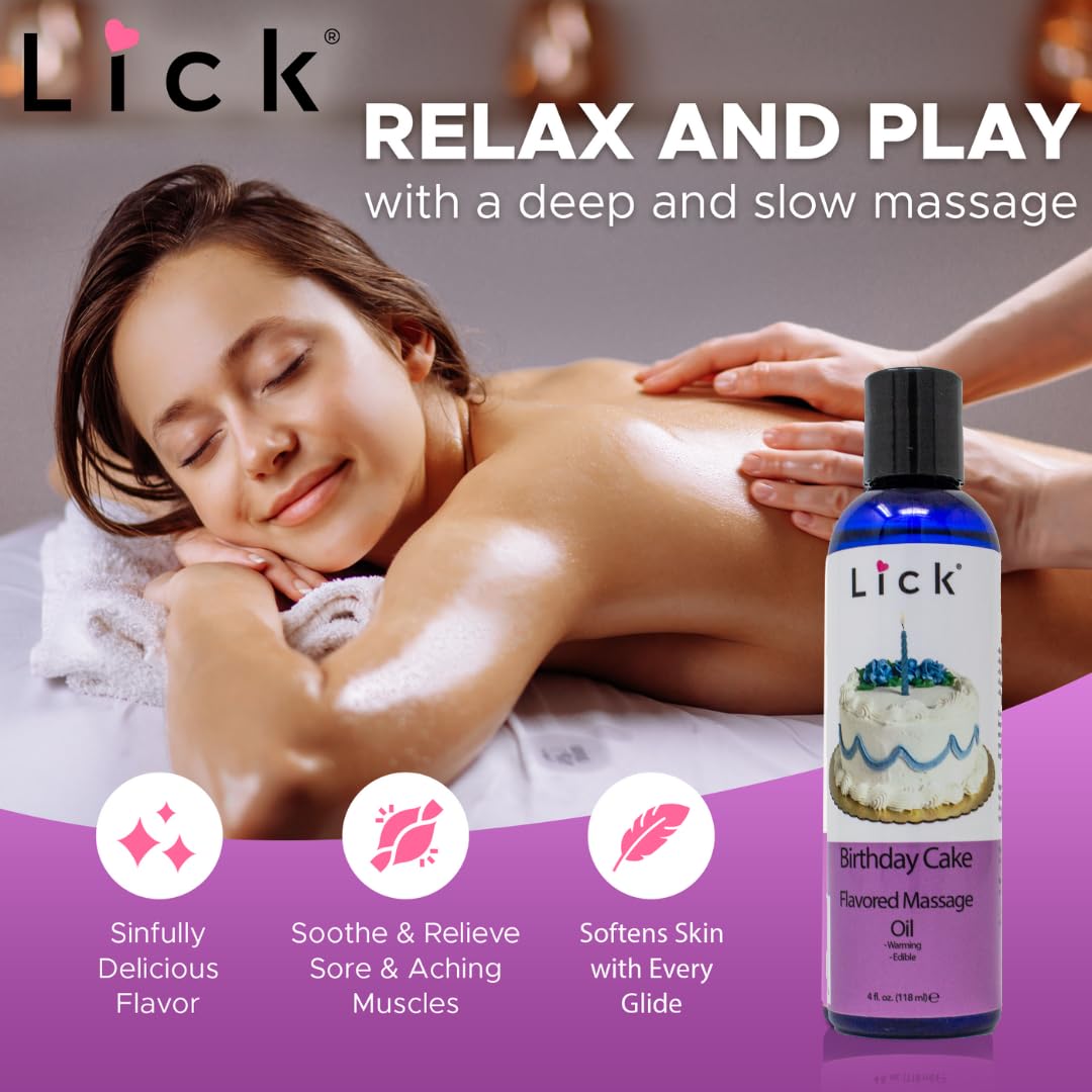 Birthday Cake Flavored Massage Oil – 4 oz | Aromatherapy Vitamin E Skin Moisturizing Oil