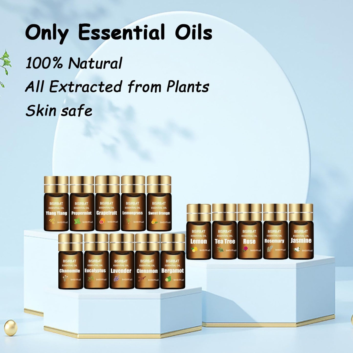 BISIRBAT 15-Pcs Essential Oil Set for Diffusers - 15 x 5ml | Aromatherapy