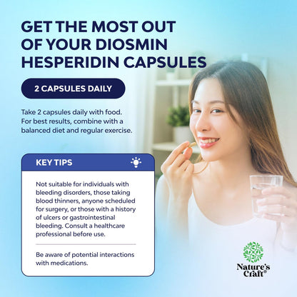 Nature's Craft Diosmin Hesperidin 1000mg Complex for Circulation – 3 Month Supply
