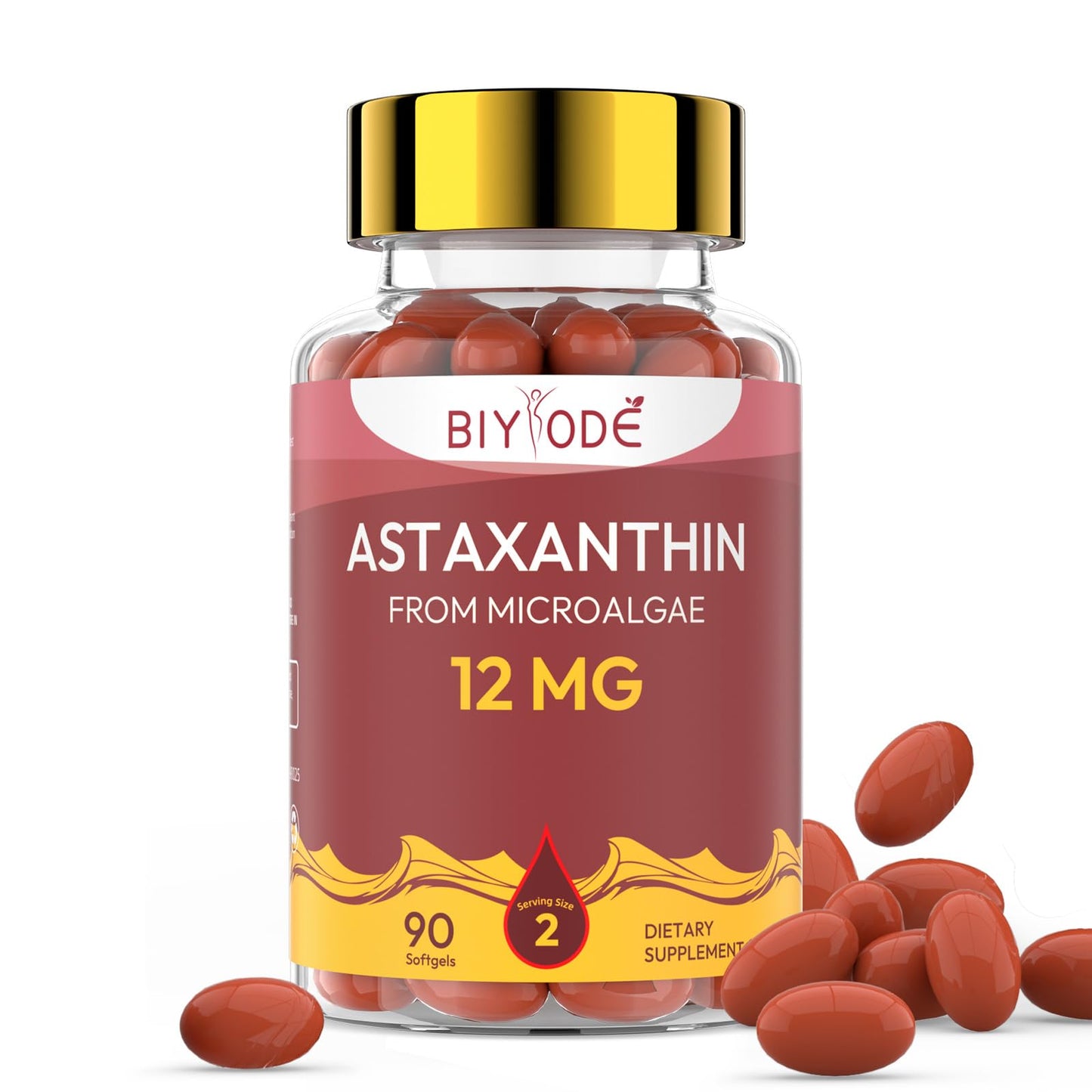 BIYODE Astaxanthin 12mg Softgels – High Potency Antioxidant (90 Softgels)
