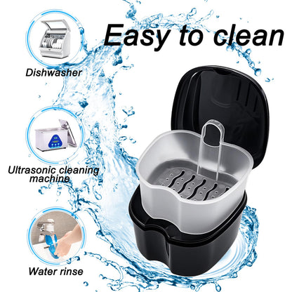 Black Denture Soaking Container - Partial Denture Case & Retainer Cleaning Cup