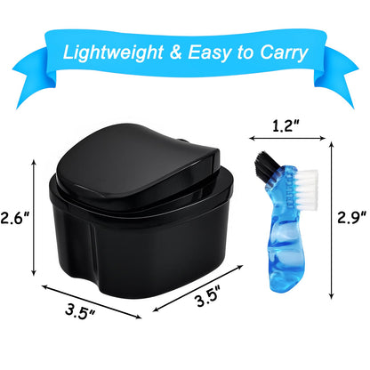 Black Denture Soaking Container - Partial Denture Case & Retainer Cleaning Cup