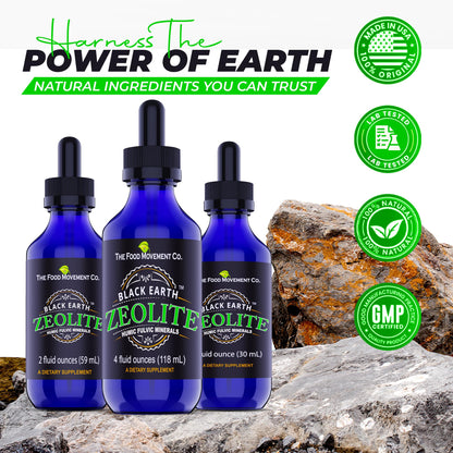 Black Earth Zeolite with Humic Fulvic Acids & Trace Minerals – 4 Fl Oz Drops for Detox, Gut Health & Immune Support | THE FOOD MOVEMENT CO.