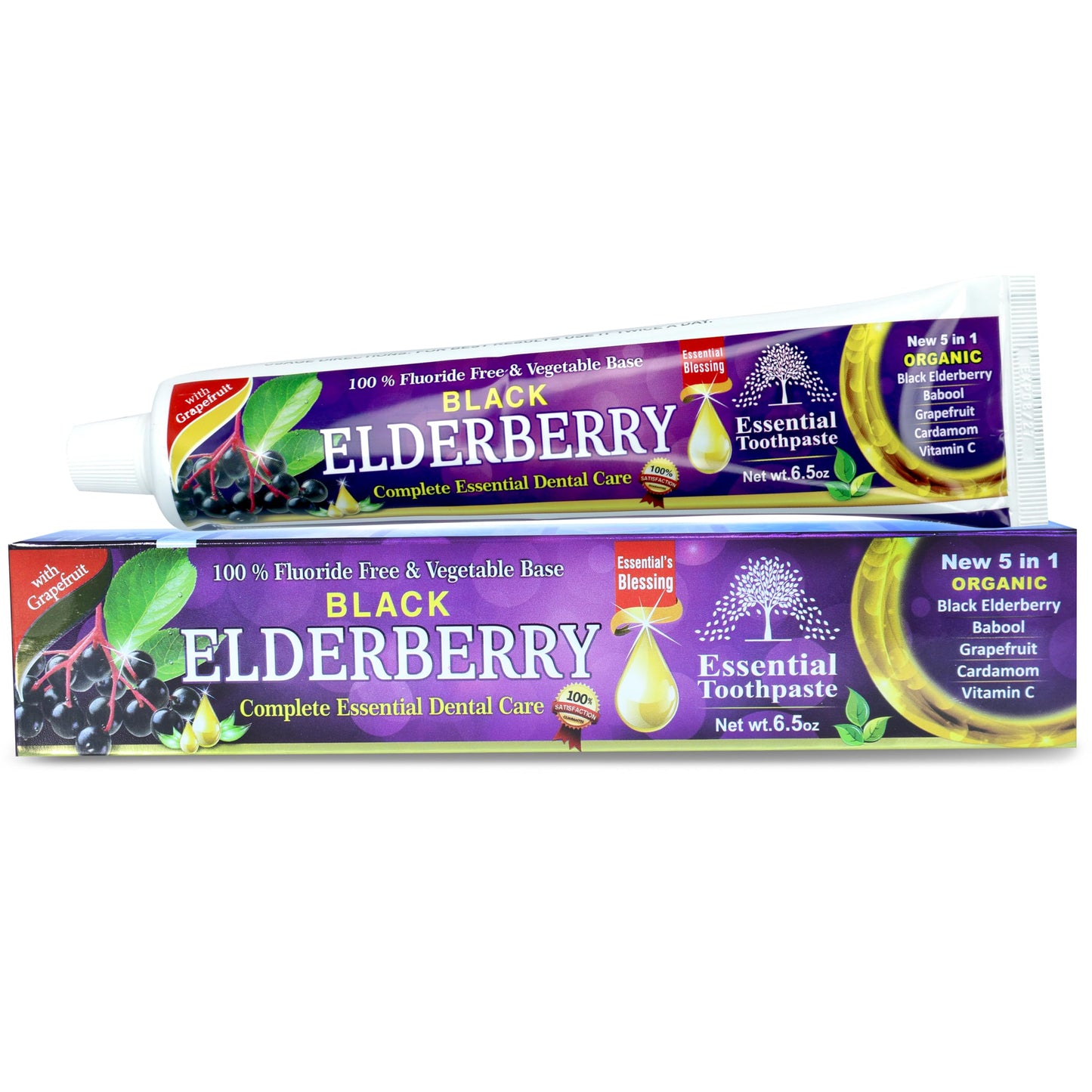 Black Elderberry Essential Toothpaste - 6.5 oz Pack of 1 | 5-in-1 Organic Blend