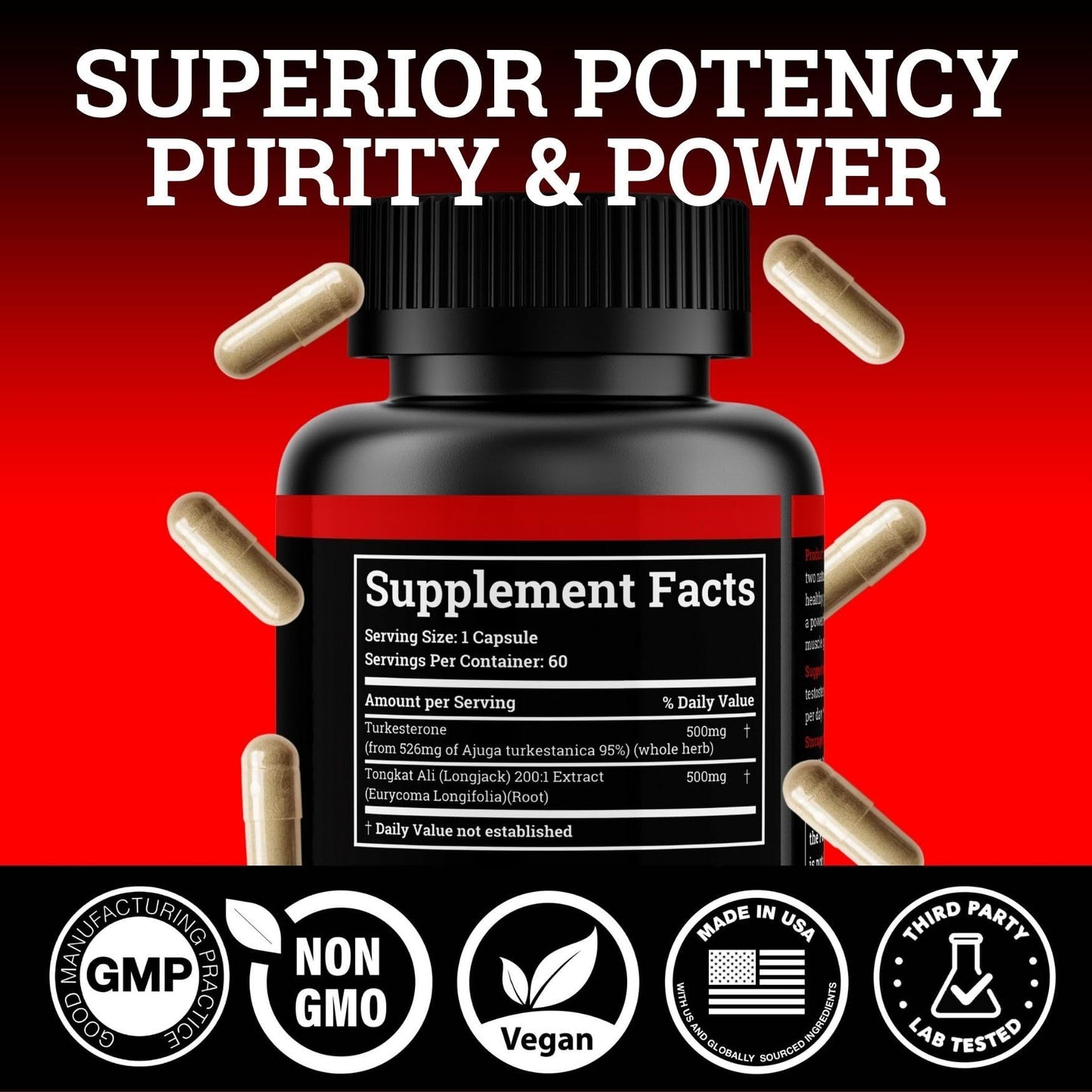 Black Forest Turkesterone Tongkat Ali Supplement 1000mg per Serving | Strength & Energy for Men