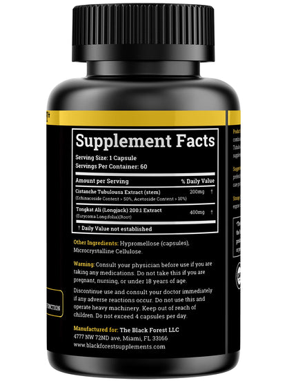 Black Forest Cistanche Tubulosa 200mg & Tongkat Ali 400mg (2-Month Supply) – Ultra-Pure with 50% Echinacoside + 10% Acetoside