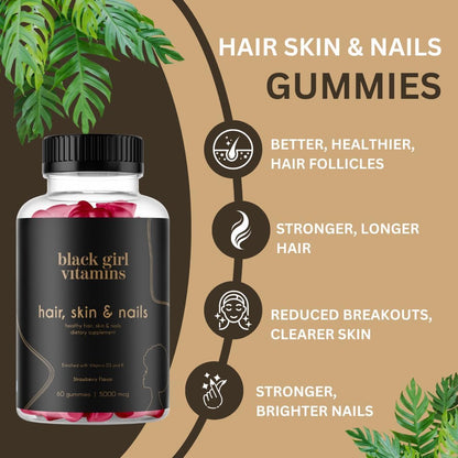 Black Girl Vitamins Complete Wellness Essentials – 30-Day Bundle with D3 Gummies, Probiotics, Hair-Skin-Nails & Sea Moss