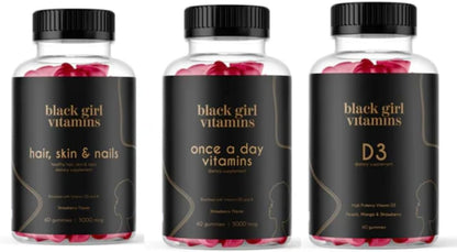 Black Girl Vitamins Look Good Feel Good Bundle – Hair Skin & Nails + Vitamin D3 2000IU + Once a Day Multivitamin