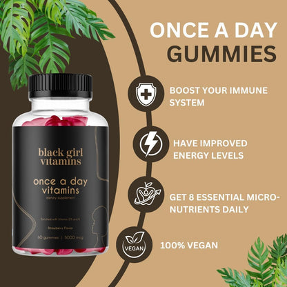 Black Girl Vitamins Complete Wellness Essentials – 30-Day Bundle with D3 Gummies, Probiotics, Hair-Skin-Nails & Sea Moss