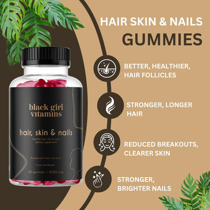 Black Girl Vitamins Hair, Skin & Nails Gummies – Biotin 6000 mcg, Passion Fruit, Gluten-Free, Made in USA