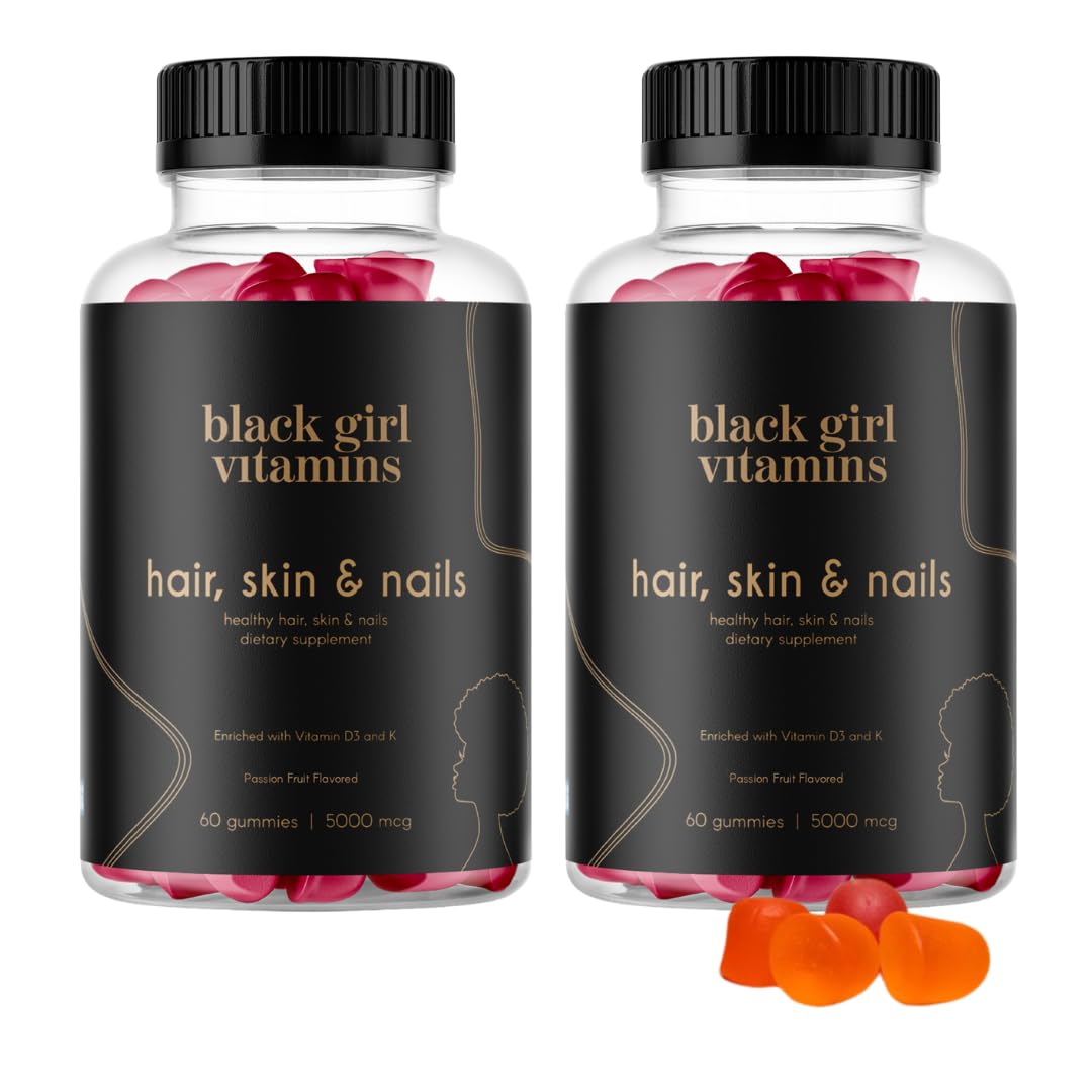 Black Girl Vitamins Hair, Skin & Nails Gummies – Biotin 6000 mcg, Passion Fruit, Gluten-Free, Made in USA