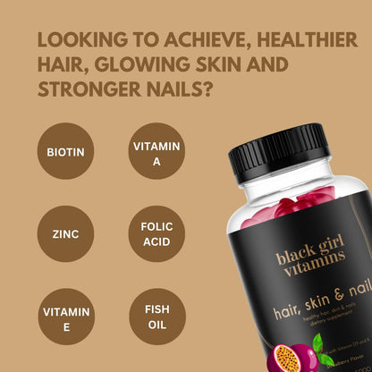 Black Girl Vitamins Hair, Skin & Nails Gummies – Biotin 6000 mcg, Passion Fruit, Gluten-Free, Made in USA