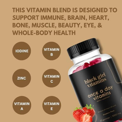Black Girl Vitamins Once a Day – Women’s Multivitamin Gummies (60 Day, Strawberry, Vegan, Made in USA)