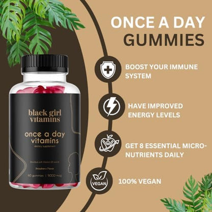 Black Girl Vitamins Once a Day – Women’s Multivitamin Gummies (60 Day, Strawberry, Vegan, Made in USA)