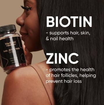 Black Girl Vitamins Hair, Skin & Nails Gummies – Biotin 6000 mcg, Passion Fruit, Gluten-Free, Made in USA