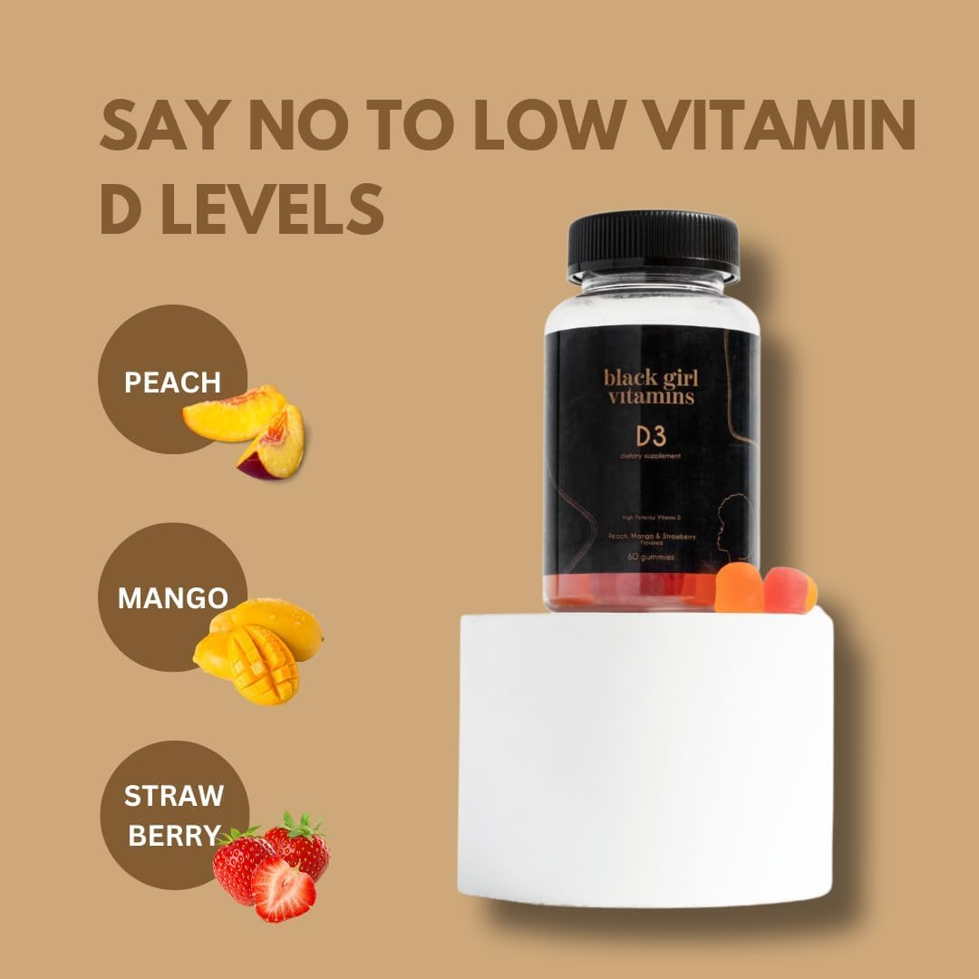 Black Girl Vitamins Vitamin D3 Gummies – 2000 IU, Gluten-Free, Immune, Energy & Bone Support