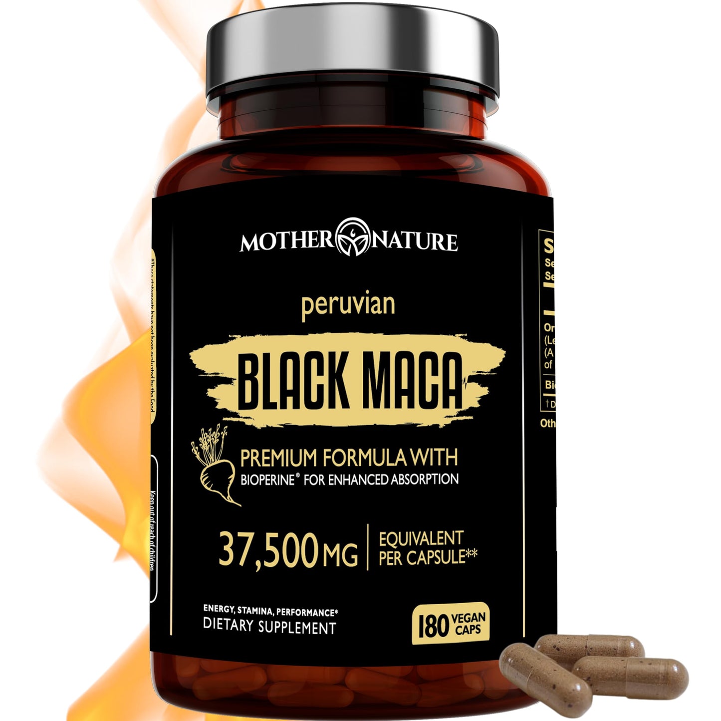 Mother Nature Black Maca 50:1 Extract – 37,500mg per Serving, 180 Vegan Capsules for Men