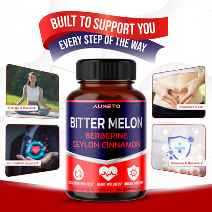 Bitter Melon Capsules with Berberine & Ceylon Cinnamon | Circulation & Immune Support (90 Count)