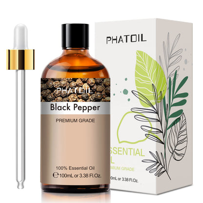 Black Pepper Essential Oil 100ml (3.38 fl oz) | PHATOIL Pure Aromatherapy Oil for Diffuser, Humidifier, DIY Soap, Candles, Bath Bombs