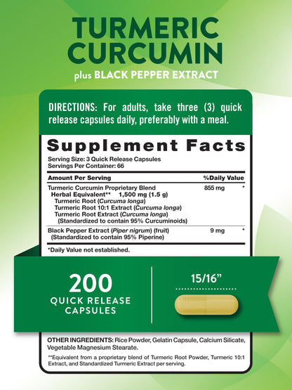 Nature’s Truth Turmeric Curcumin Complex 1500mg – 200 Capsules with Black Pepper