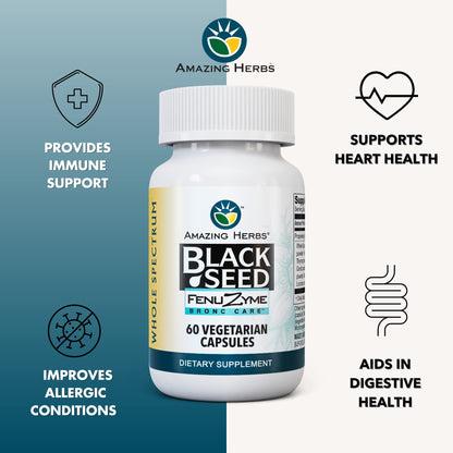Amazing Herbs Black Seed Bronc-Care – Immune Support Capsules, Vegan, Gluten-Free, Non-GMO (60 Count)
